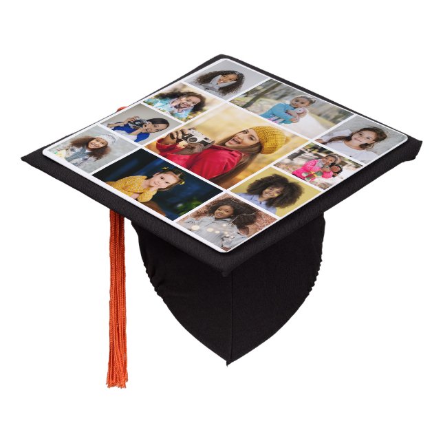 Design Your Own 11 Photo Collage Graduation Cap Topper (Angled)
