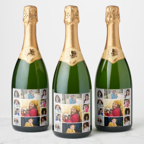 Design Your Own 11 Photo Collage Sparkling Wine Label