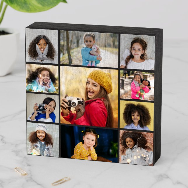 Design Your Own 11 Photo Collage Wooden Box Sign (In Situ Horizontal)