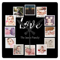 Design Your Own 12 Photo Collage Personalized Square Wall Clock