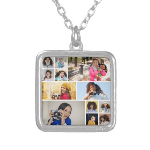 Design Your Own 12 Photo Collage Silver Plated Necklace