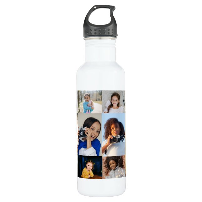 Design Your Own 12 Photo Collage Stainless Steel Water Bottle (Front)
