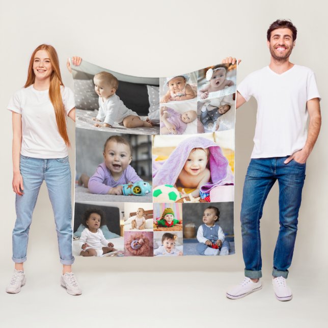 Design Your Own 13 Photo Collage Fleece Blanket (In Situ)