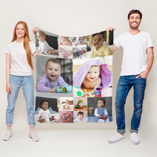 Design Your Own 14 Photo Collage Fleece Blanket (In Situ)