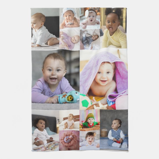 Design Your Own 14 Photo Collage Kitchen Towel (Vertical)