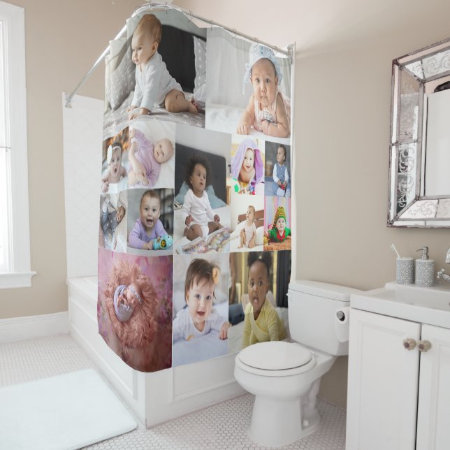 Design Your Own 14 Photo Collage Shower Curtain (In Situ)