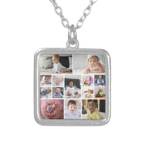 Design Your Own 14 Photo Collage Silver Plated Necklace