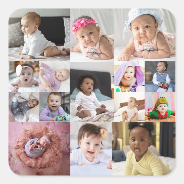 Design Your Own 15 Photo Collage Square Sticker (Front)