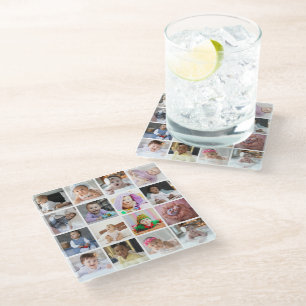 Design Your Own 16 Photo Collage Glass Coaster
