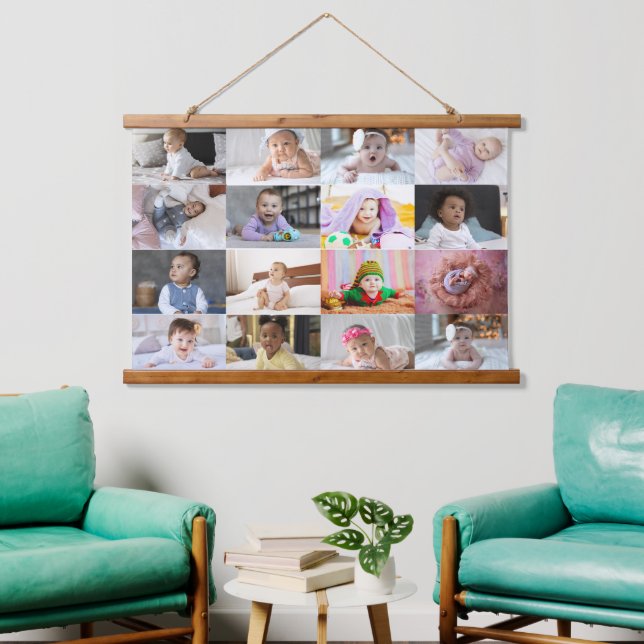 Design Your Own 16 Photo Collage  Hanging Tapestry (Living Room)