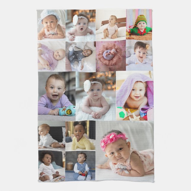 Design Your Own 16 Photo Collage  Kitchen Towel (Vertical)