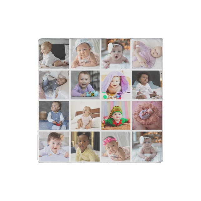 Design Your Own 16 Photo Collage Stone Magnet (Front)