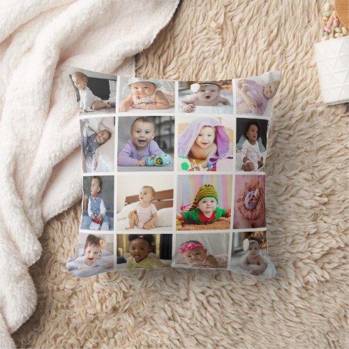 Design Your Own 16 Photo Collage Throw Pillow