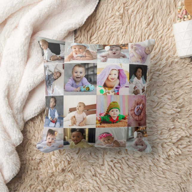 Design Your Own 16 Photo Collage Throw Pillow (Blanket)