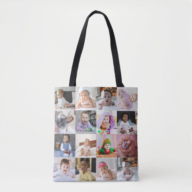 Design Your Own 16 Photo Collage Tote Bag (Front)