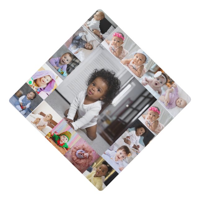 Design Your Own 17 Photo Collage Graduation Cap Topper (Front)