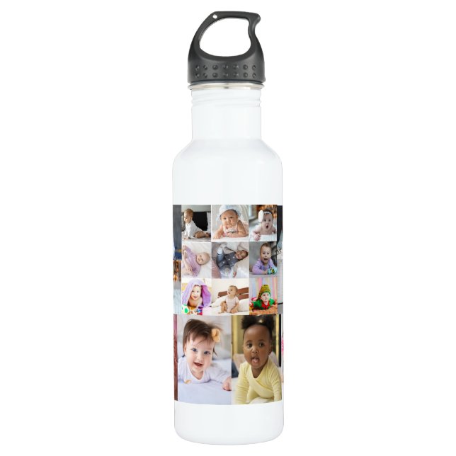 Design Your Own 17 Photo Collage  Stainless Steel Water Bottle (Front)