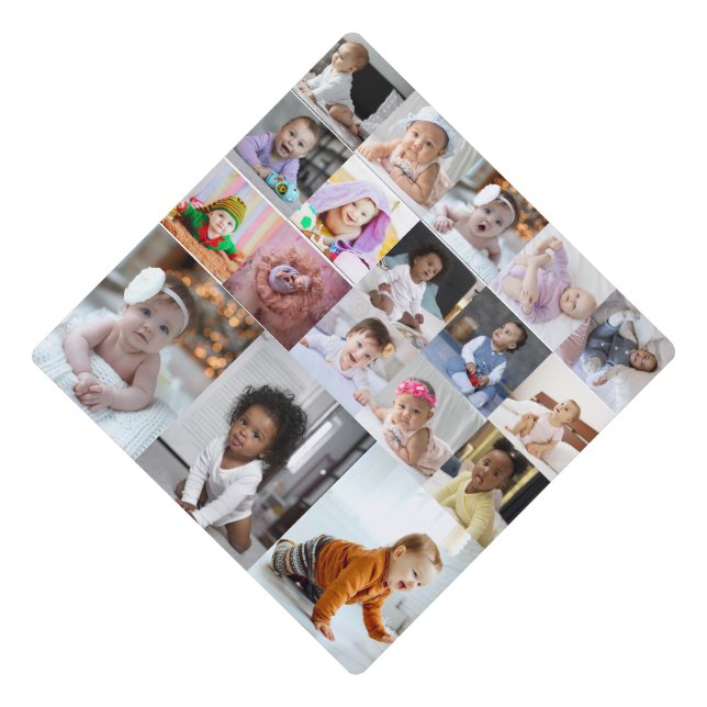 Design Your Own 18 Photo Collage Graduation Cap Topper (Front)