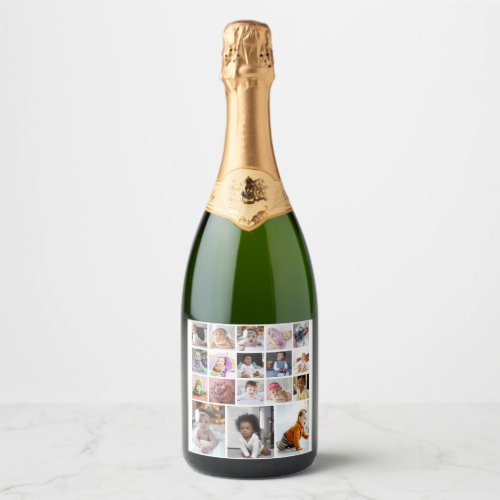 Design Your Own 18 Photo Collage Sparkling Wine Label