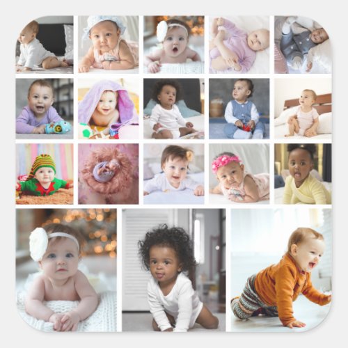 Design Your Own 18 Photo Collage Square Sticker