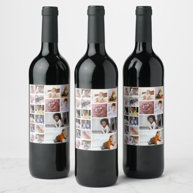 Design Your Own 18 Photo Collage  Wine Label (Bottles)