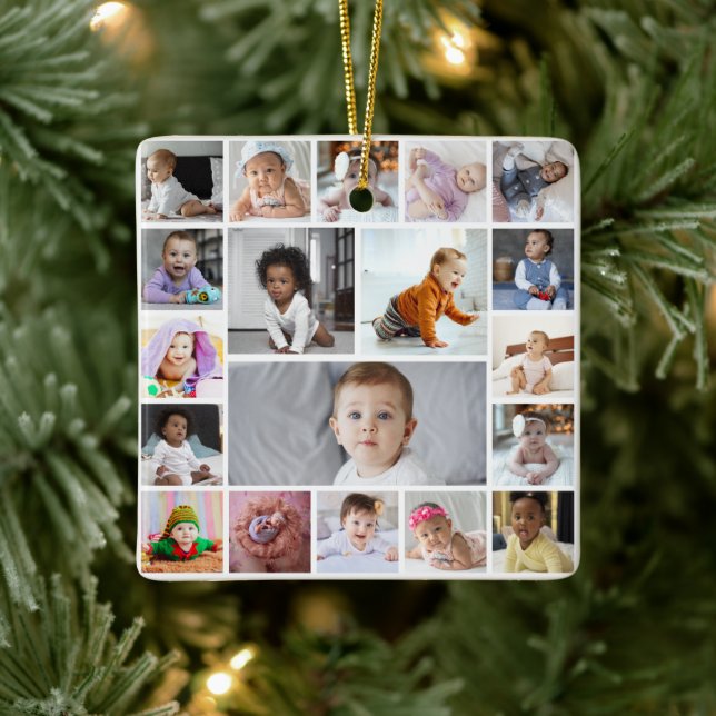 Design Your Own 19 Photo Collage Ceramic Ornament (Tree)