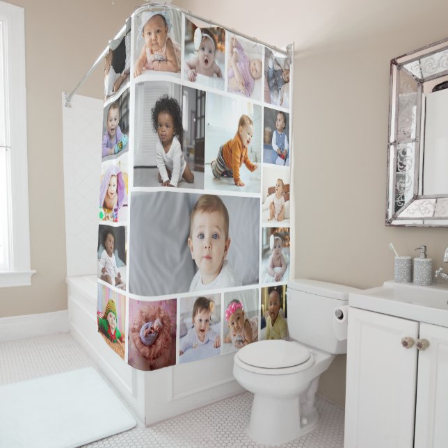 Design Your Own 19 Photo Collage Shower Curtain (In Situ)