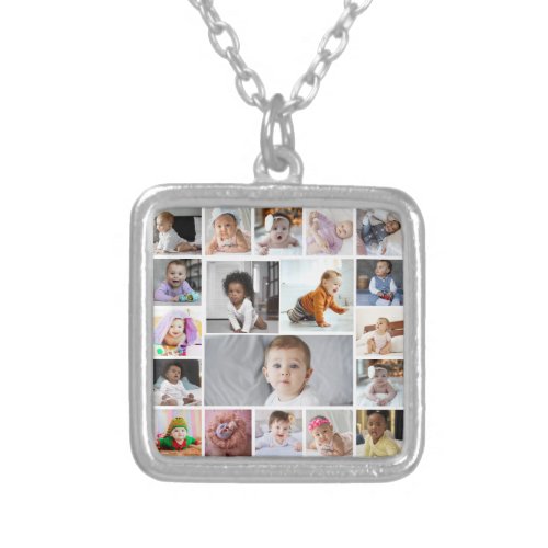 Design Your Own 19 Photo Collage Silver Plated Necklace