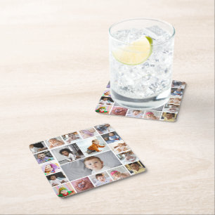 Design Your Own 19 Photo Collage Square Paper Coaster