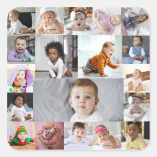 Design Your Own 19 Photo Collage Square Sticker