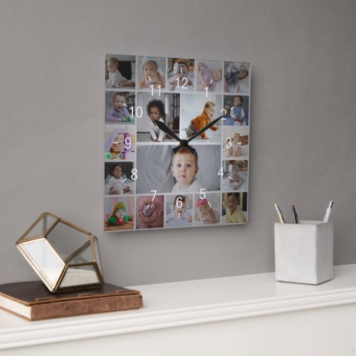 Design Your Own 19 Photo Collage Square Wall Clock