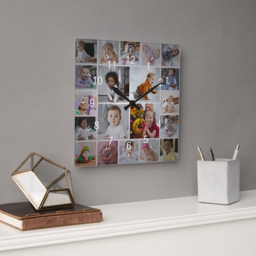 Design Your Own 20 Photo Collage Square Wall Clock