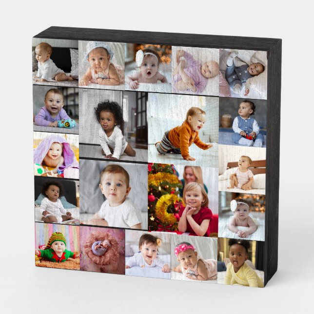 Design Your Own 20 Photo Collage Wooden Box Sign (Angled Horizontal)