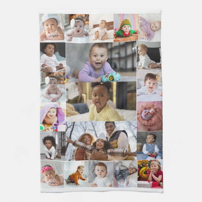Design Your Own 21 Photo Collage Kitchen Towel (Vertical)