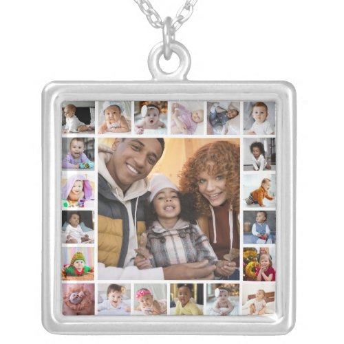 Design Your Own 21 Photo Collage Silver Plated Necklace