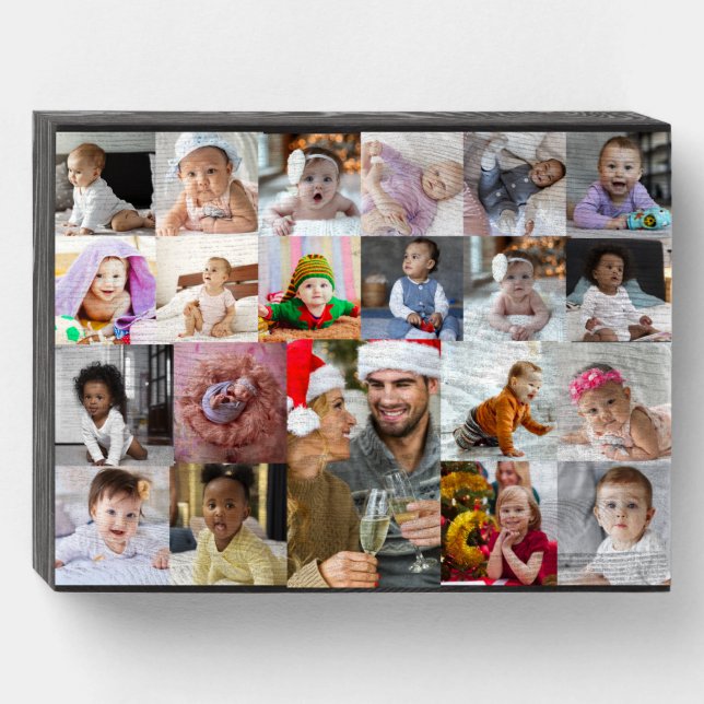 Design Your Own 21 Photo Collage Wooden Box Sign (Front Horizontal)