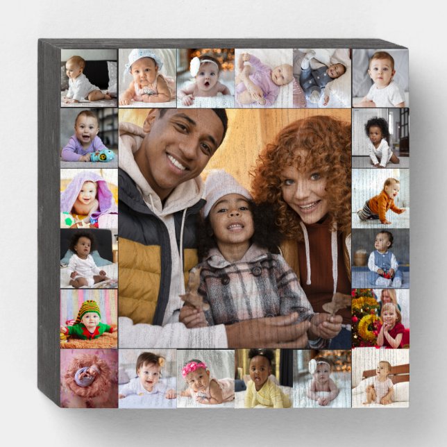 Design Your Own 21 Photo Collage Wooden Box Sign (Front Horizontal)