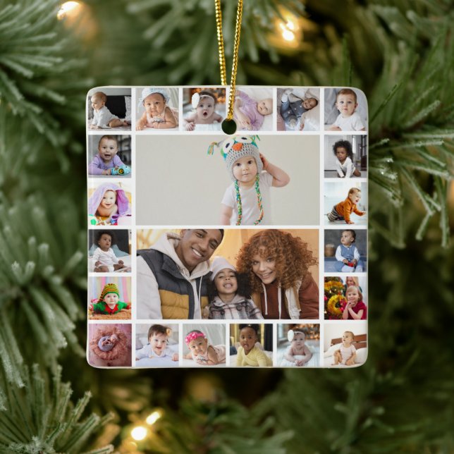 Design Your Own 22 Photo Collage Ceramic Ornament (Tree)