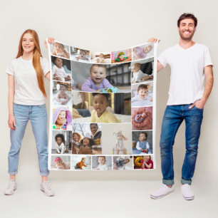 Design Your Own 22 Photo Collage Poster Fleece Blanket