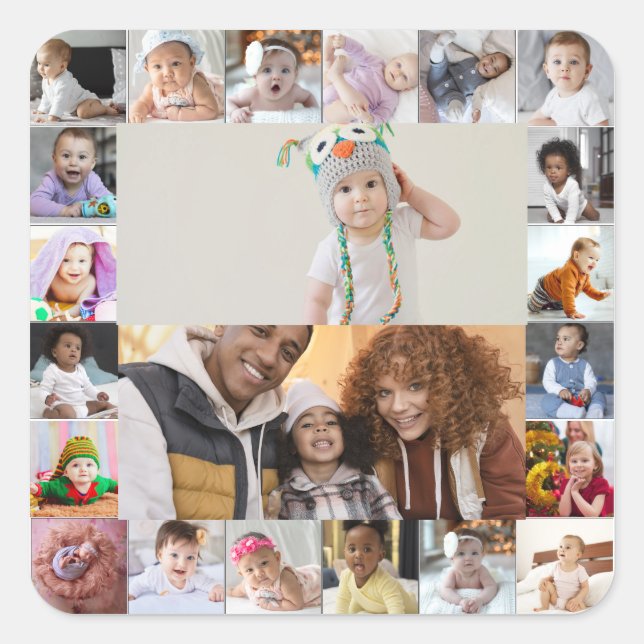 Design Your Own 22 Photo Collage Square Sticker (Front)