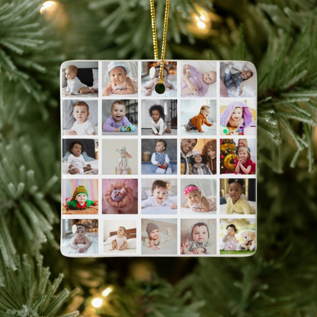 Design Your Own 25 Photo Collage Ceramic Ornament (Tree)