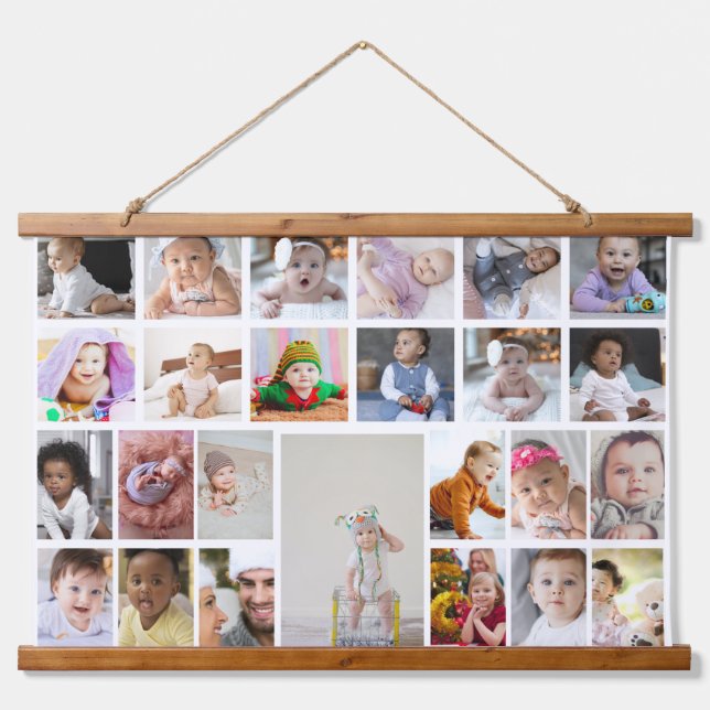 Design Your Own 25 Photo Collage Framed Art Hanging Tapestry (Front)