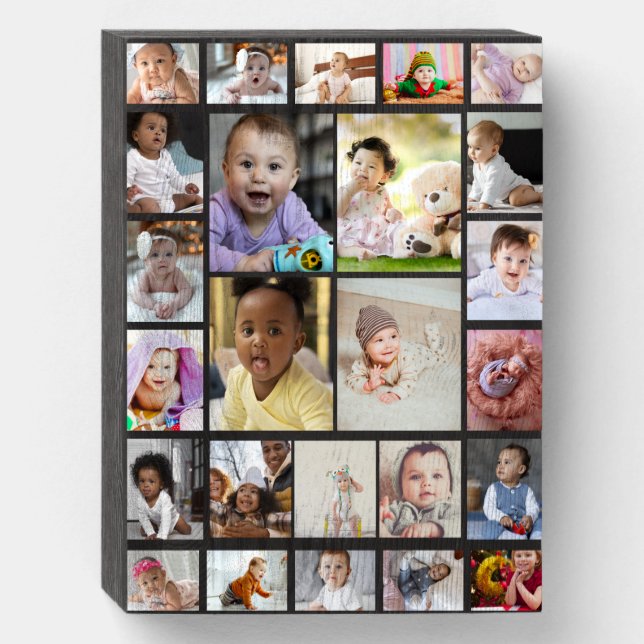 Design Your Own 25 Photo Collage Poster Wooden Box Sign (Front Vertical)