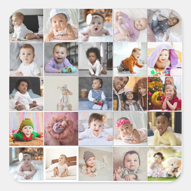 Design Your Own 25 Photo Collage Square Sticker (Front)