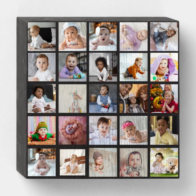 Design Your Own 25 Photo Collage Wooden Box Sign (Front Horizontal)