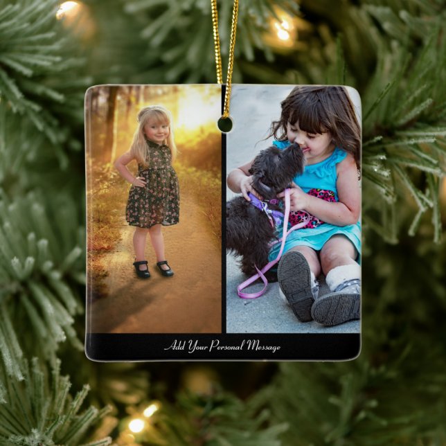 Design Your Own 2 Photo Collage Ceramic Ornament (Tree)