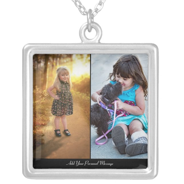 Design Your Own 2 Photo Collage Silver Plated Necklace (Front)