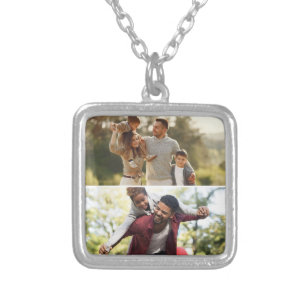 Design Your Own 2 Photo Collage Silver Plated Necklace