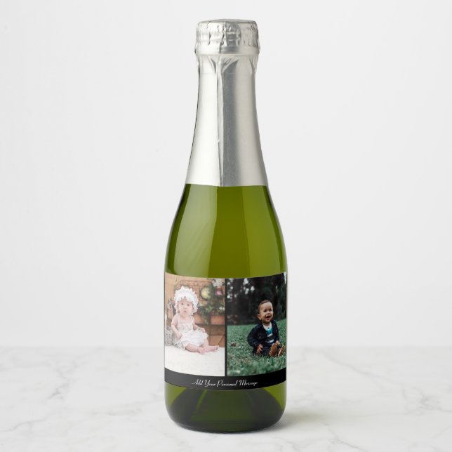 Design Your Own 2 Photo Collage Sparkling Wine Label (Front)