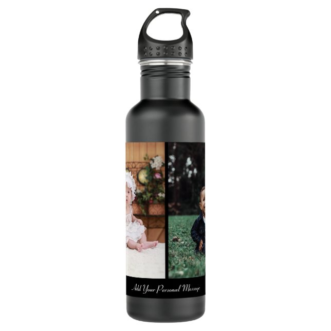 Design Your Own 2 Photo Collage Stainless Steel Water Bottle (Front)